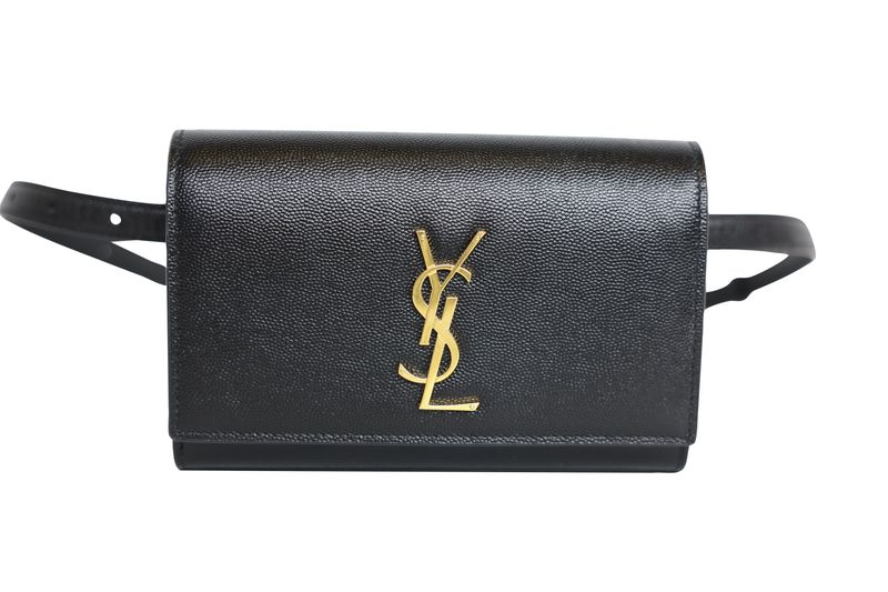 Saint Laurent YSL Kate Belt Bag, Black Grain de Poudre Leather and Gold Hardware, New in Box WA001