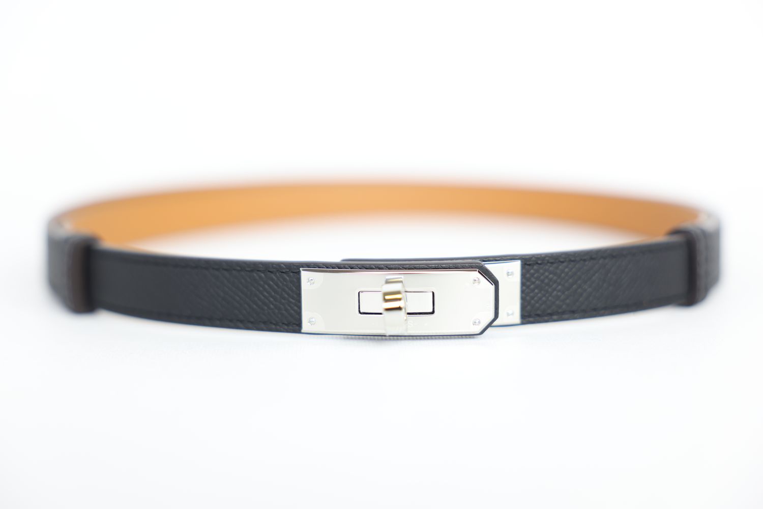 Hermes Kelly 18 Belt, Black Epsom Leather and Palladium Hardware, New in Box WA001