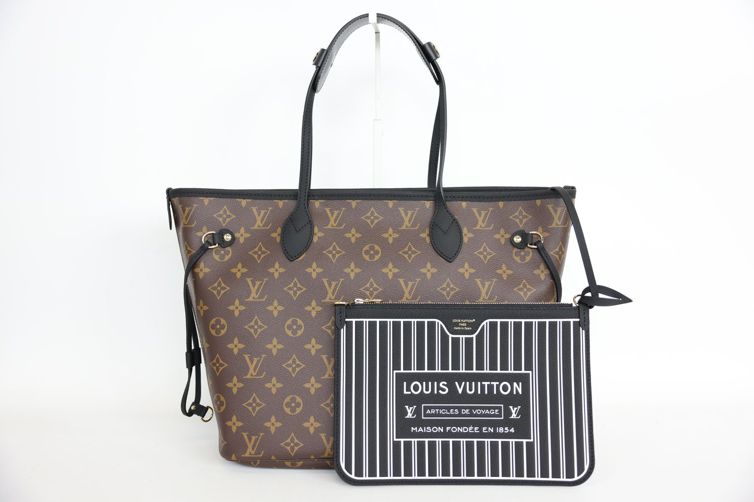 Louis Vuitton Neverfull Inside Out MM Bag Set, Monogram Canvas and Black Leather with Gold Hardware, New in Box WA001