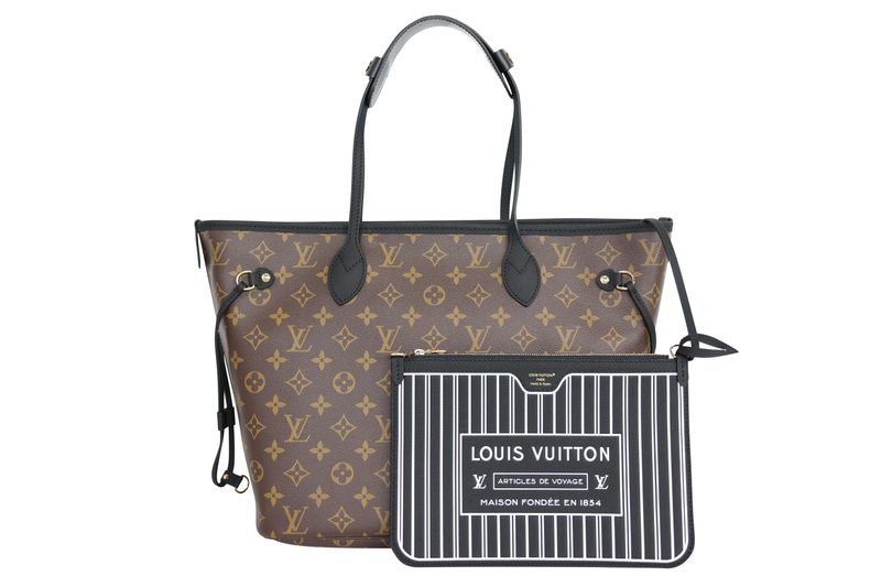 Louis Vuitton Neverfull Inside Out MM Bag Set, Monogram Canvas and Black Leather with Gold Hardware, New in Box WA001
