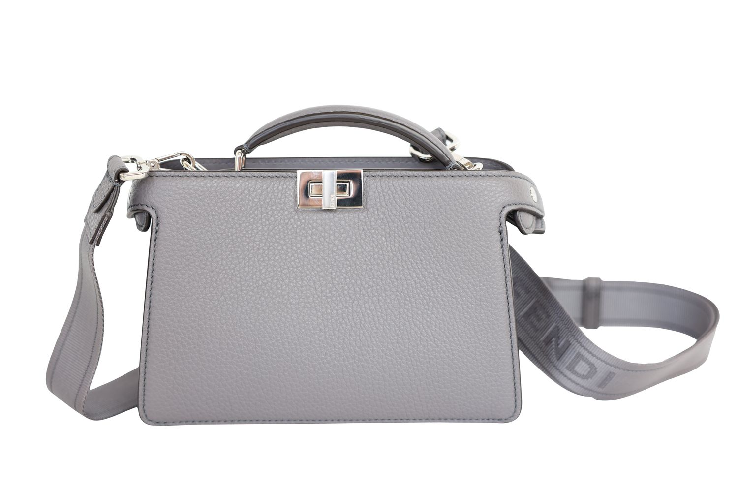 Fendi Peekaboo ISeeU X-Cross Bag, Gray Leather and Silver Hardware, New No Dustbag WA001