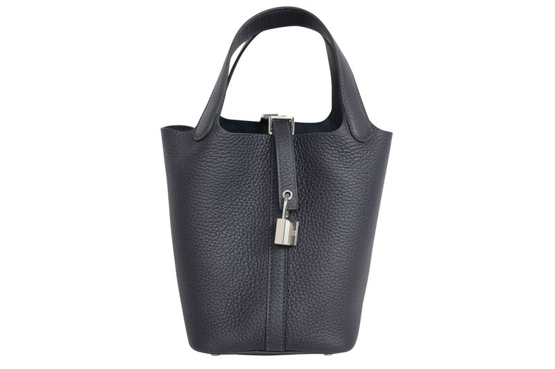 Hermes Picotin 18 Lock PM Bag, Black Noir Clemence Leather and Palladium Hardware, B 2023 Stamp, New in Box WA001