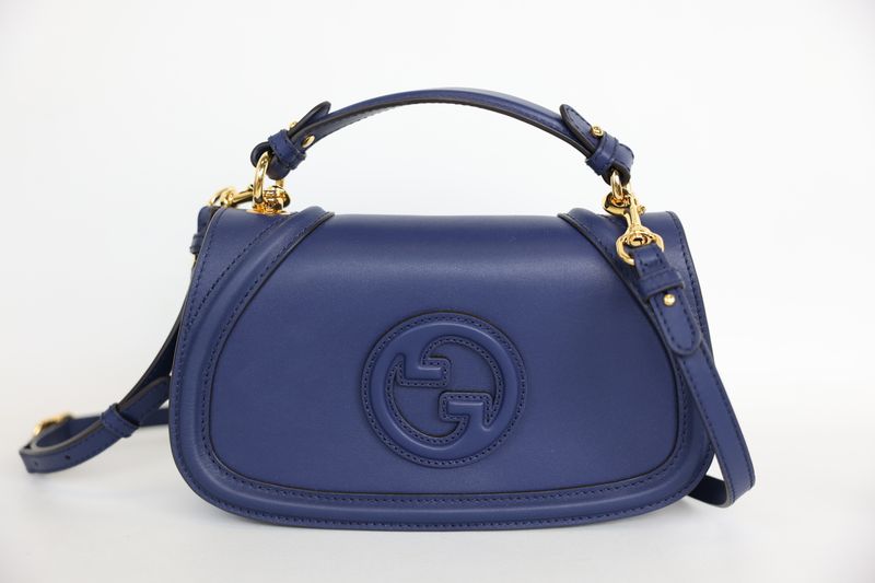 Gucci Blondie Top Handle Medium Bag, Blue Leather and Gold Hardware, New No Dustbag WA001