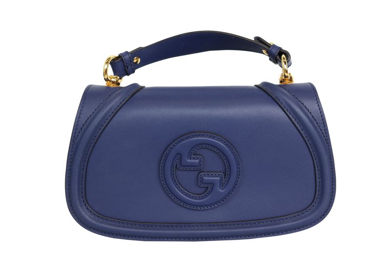 Gucci Blondie Top Handle Medium Bag, Blue Leather and Gold Hardware, New No Dustbag WA001
