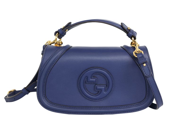Gucci Blondie Top Handle Medium Bag, Blue Leather and Gold Hardware, New No Dustbag WA001