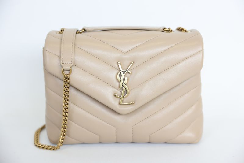 Saint Laurent LouLou Small Shoulder Bag, Beige Y Quilt Leather and Gold Hardware, Preowned in Box WA001