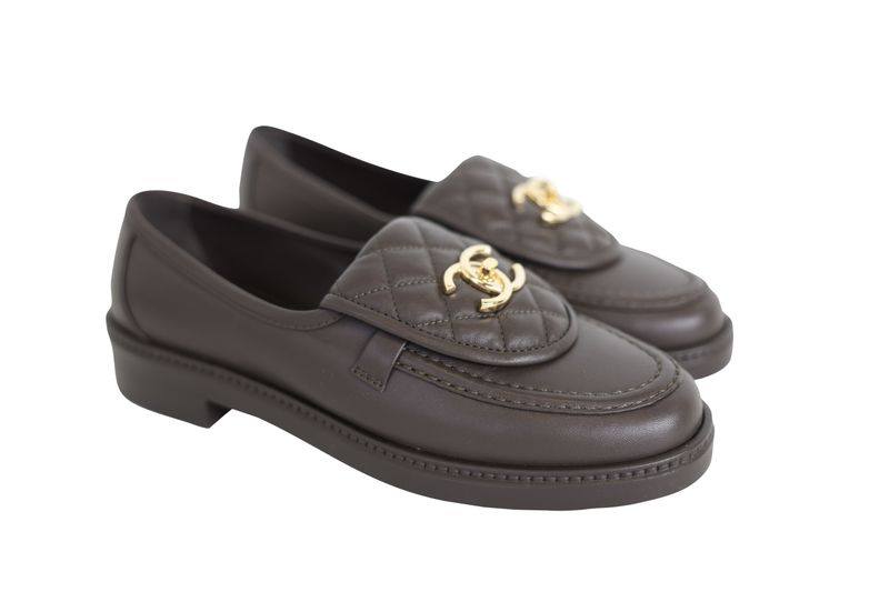 Chanel Shoes Turnlock Moccasin, Brown Lambskin and Gold Hardware, Size 37, New in Box WA001