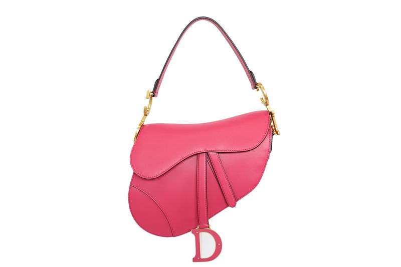 Christian Dior Saddle Medium Bag, Pink Leather and Gold Hardware, Preowned in Dustbag WA001
