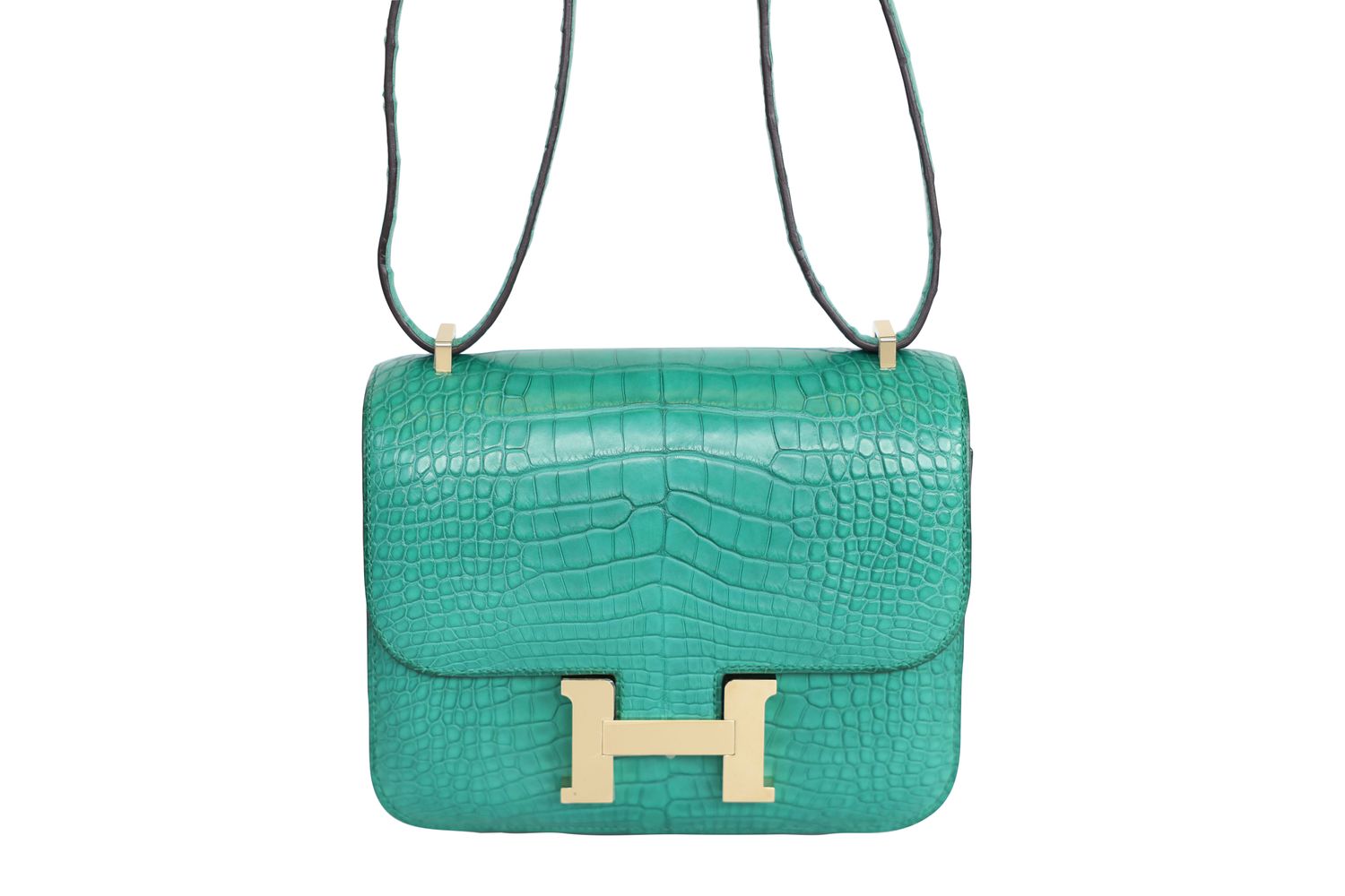 Hermes Constance 18, Green Croc Leather with Gold Hardware, 2014 R in Square Stamp, Preowned in Dustbag WA001