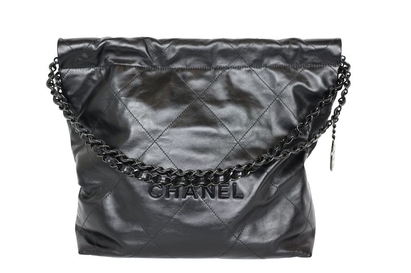 Chanel 22 Small Hobo Bag, Black Calfskin and Black Hardware, Preowned in Dustbag WA001