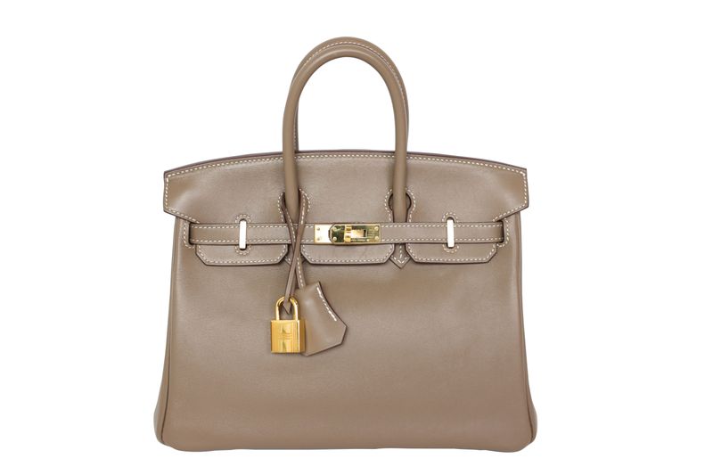 Hermes Birkin 25 Handbag, Gray Swift Leather with Gold Hardware, Y 2020 Stamp, Preowned in Box WA001