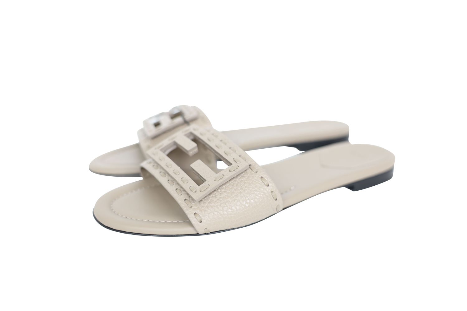 Fendi Baguette Slides Shoes, Dove Gray Calf Leather, Size 39, New in Box WA001