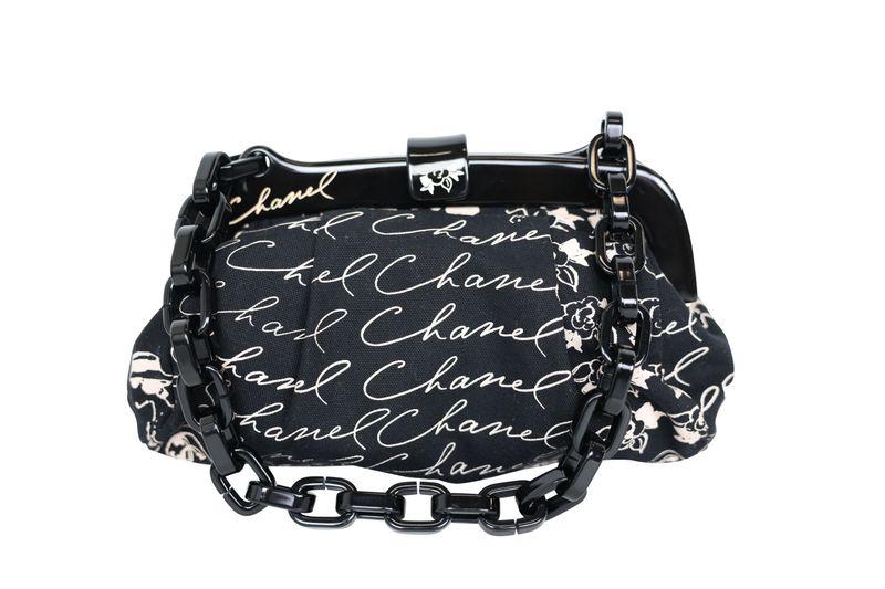 Chanel Vintage Chain Shoulder Bag, Black Textile and Resin, Preowned in Box WA001
