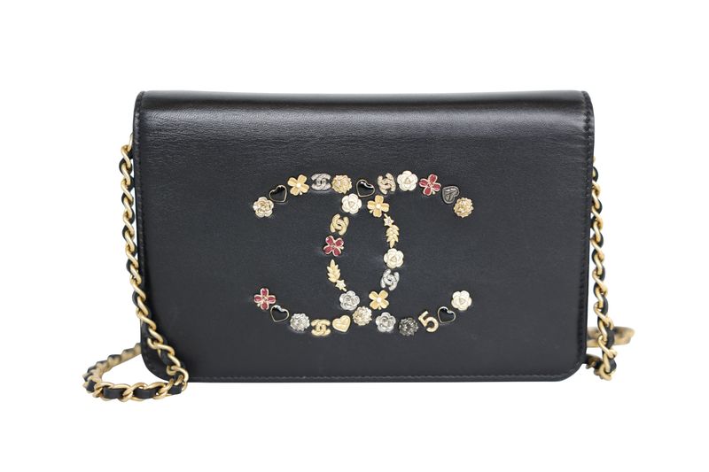 Chanel Lucky Charms Wallet on Chain Bag, Black Lambskin and Gold Hardware, Preowned in Box WA001