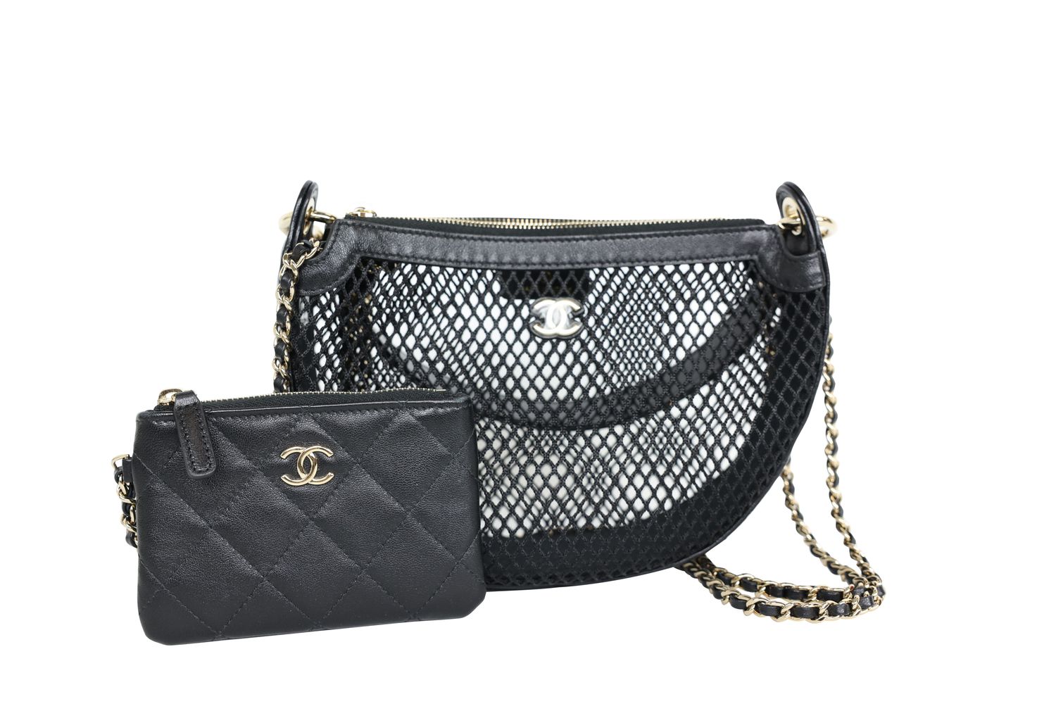 Chanel  25P Mesh Chain Hobo Bag Set, Black Lambskin and Textile with Gold Hardware, New in Box WA001
