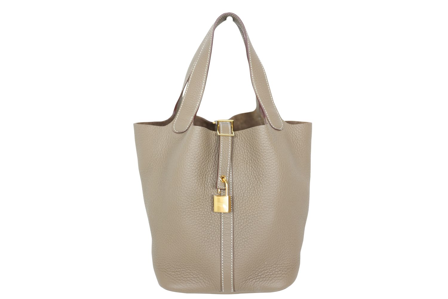 Hermes Picotin Lock 18 PM Bag, Beige Etoupe Clemence Leather, K 2025 Stamp, Preowned in Box WA001