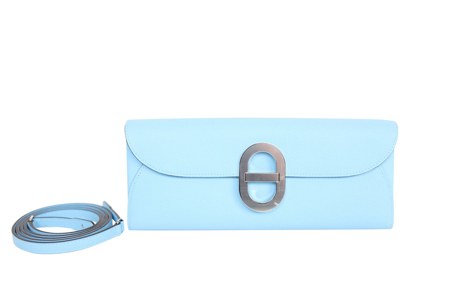Hermes Mallion To Go Wallet, Light Blue Epsom Calfskin and Palladium Hardware, K 2025 Stamp, New in Box WA001
