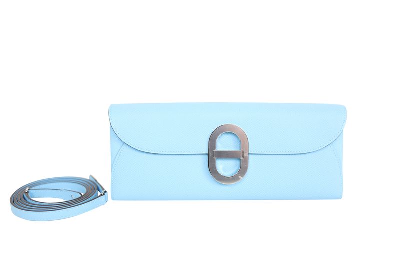 Hermes Mallion To Go Wallet, Light Blue Epsom Calfskin and Palladium Hardware, K 2025 Stamp, New in Box WA001