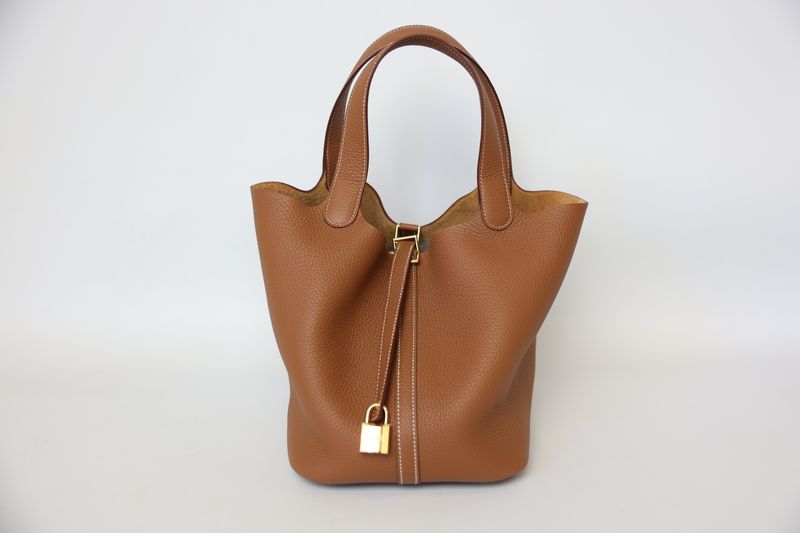Hermes Picotin Lock 22 Bag, Brown Clemence Bull Calfskin with Gold Hardware, W 2024 Stamp, New in Box WA001