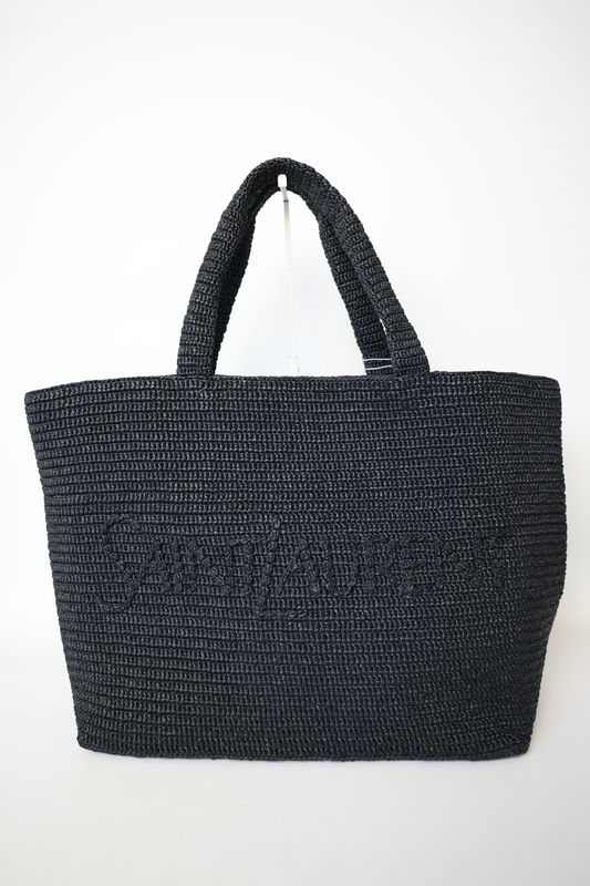 Saint Laurent Logo Tote Bag, Black Raffia, New in Dustbag WA001