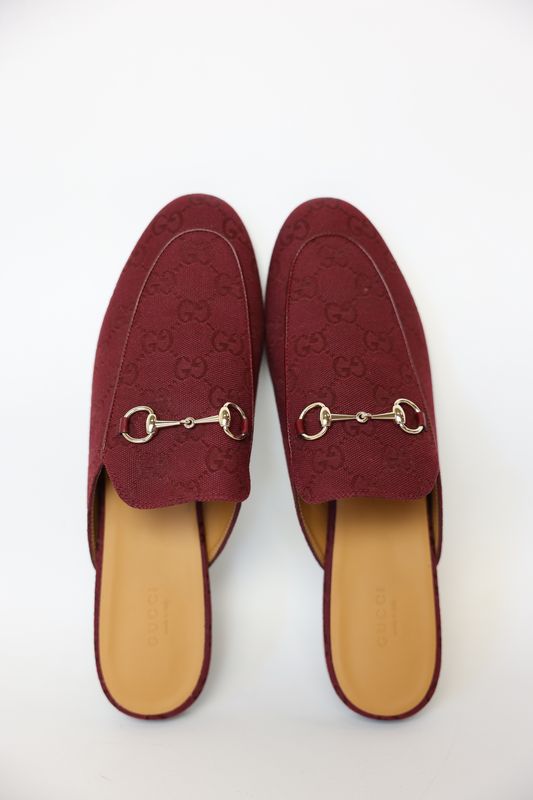 Gucci Princetown Mule Shoes, Bordeaux Red GG Canvas and Gold Hardware, Size 41.5, New in Box WA001