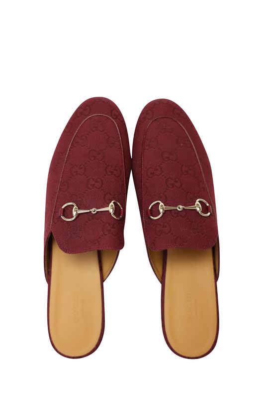 Gucci Princetown Mule Shoes, Bordeaux Red GG Canvas and Gold Hardware, Size 41.5, New in Box WA001