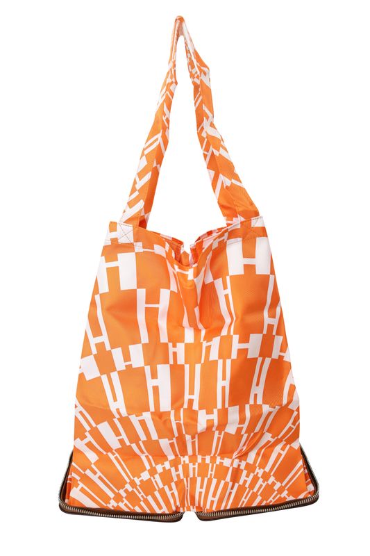 Hermes Foldable Silky Pop Bag, Brown Leather and Orange Silk with Palladium Hardware, 2008 L in Square Stamp, Preowned in Dustbag WA001