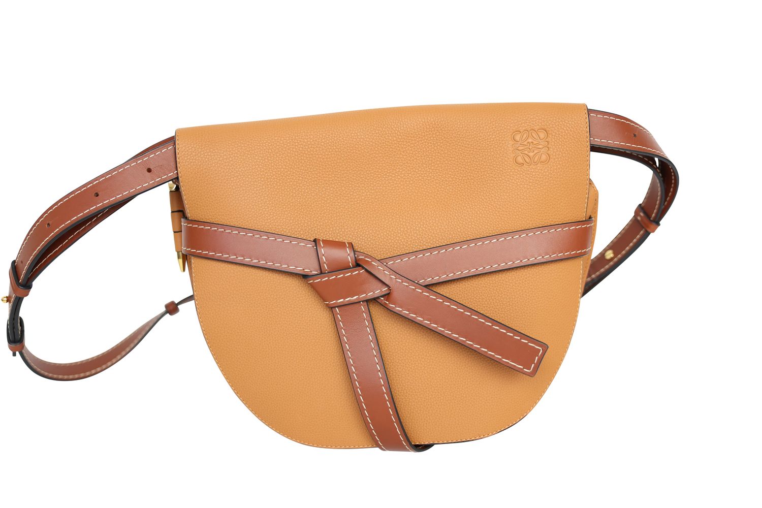 Loewe Gate Dual Large Bag, Tan Brown Leather and Gold Hardware, Preowned in Dustbag WA001