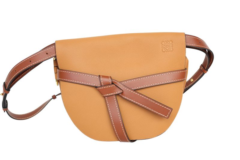 Loewe Gate Dual Large Bag, Tan Brown Leather and Gold Hardware, Preowned in Dustbag WA001