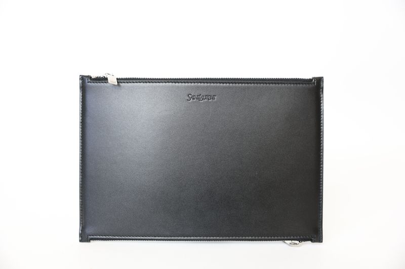 Saint Laurent Zipped Pouch, Black Leather and Silver Hardware, New in Dustbag WA001