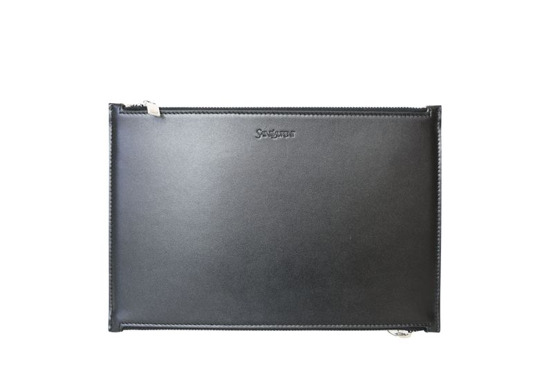 Saint Laurent Zipped Pouch, Black Leather and Silver Hardware, New in Dustbag WA001