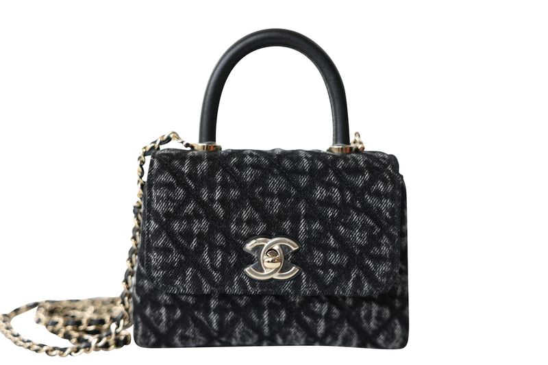 Chanel  26P Clutch with Chain Mini Top Handle Bag, Black Washed Denim and  Gold Hardware, New in Box WA001