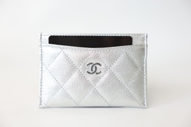 Chanel Classic Cardholder 26P, Metallic Silver Grained Calfskin and Silver Hardware, New in Box WA001