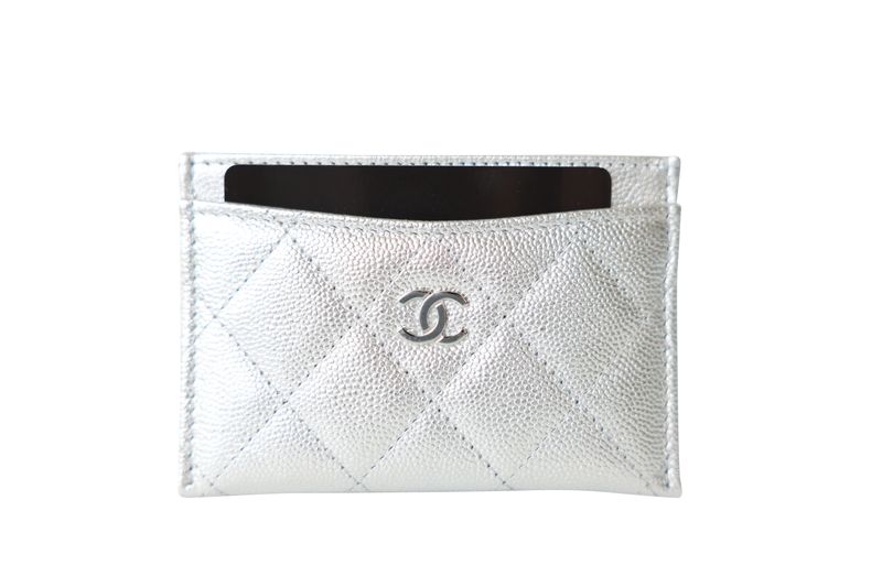 Chanel Classic Cardholder 26P, Metallic Silver Grained Calfskin and Silver Hardware, New in Box WA001