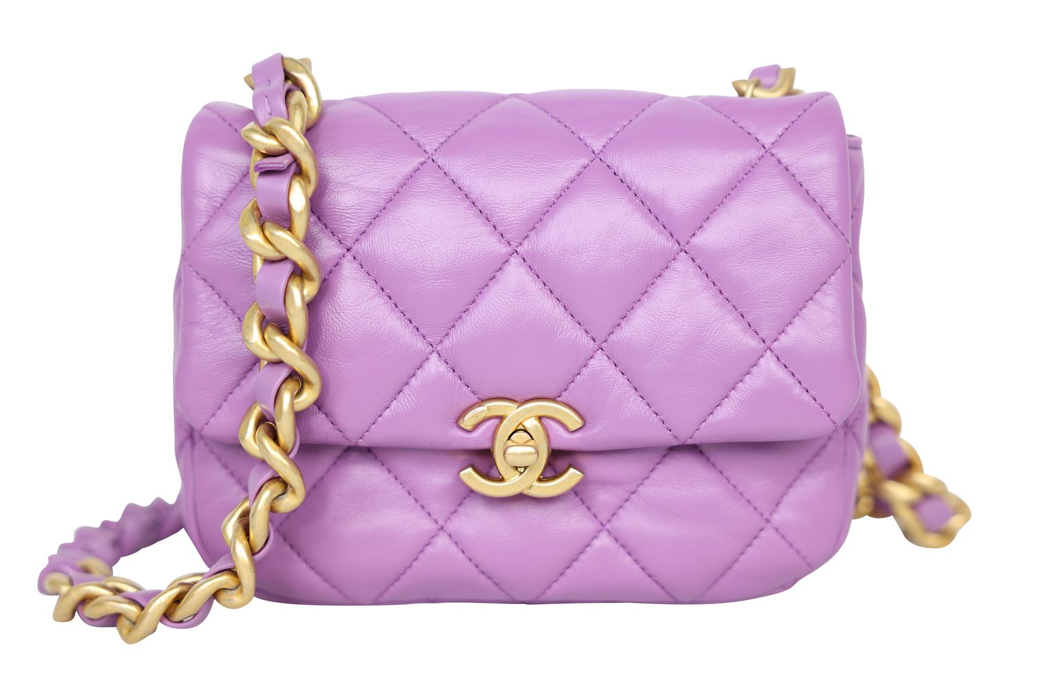Chanel Candy Chain Mini Flap Bag, Lilac Purple Quilted Lambskin and Gold Hardware, Preowned in Dustbag WA001