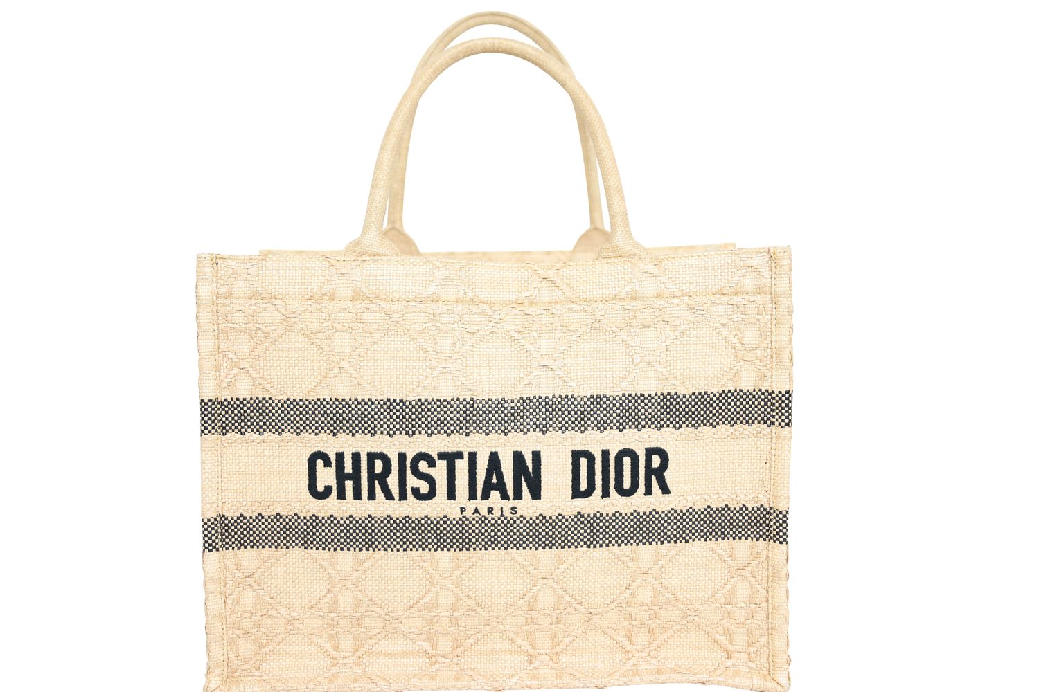 Christian Dior Medium Dior Book Tote Bag, Beige Natural Cannage Raffia, Preowned No Dustbag WA001