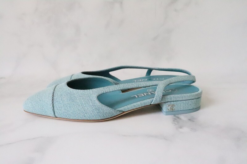Chanel Shoes, Denim Slingbacks, Size 38.5, Light Blue,  New in Box WA001