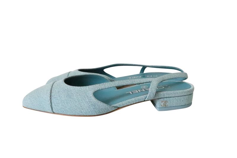 Chanel Shoes, Denim Slingbacks, Size 38.5, Light Blue,  New in Box WA001