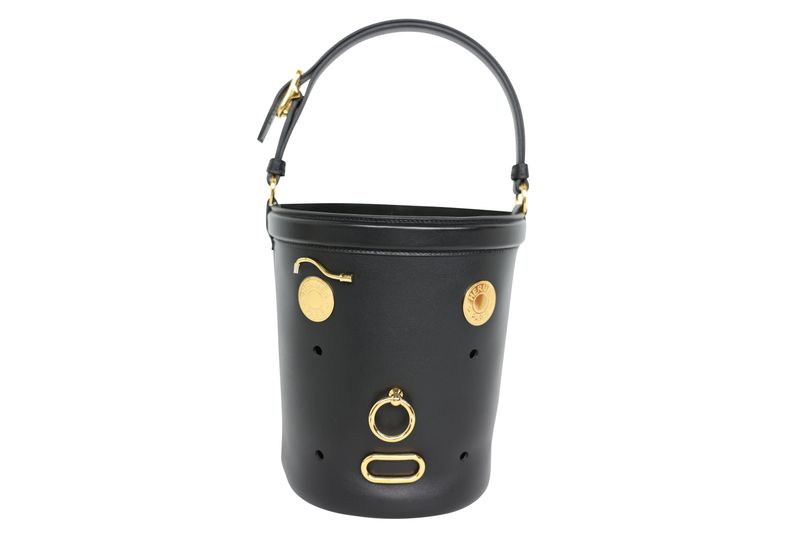 Hermes Tadelakt Sac De Mangeoire Play Bag, Black Leather and Gold Hardware, Preowned in Box WA001