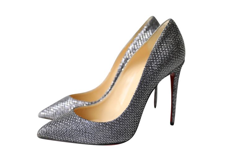 Christian Louboutin Shoes Silver Classic Pigalle Follies, Size 41, 100mm Glitter Metallic Heels Pumps, New in Box WA001