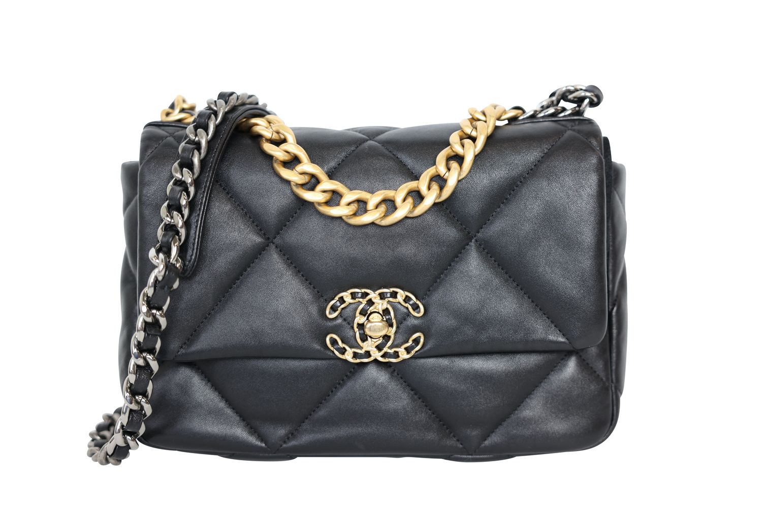 Chanel 19 Medium Bag, Black Quilted Lambskin and Mixed Hardware, Preowned in Box WA001