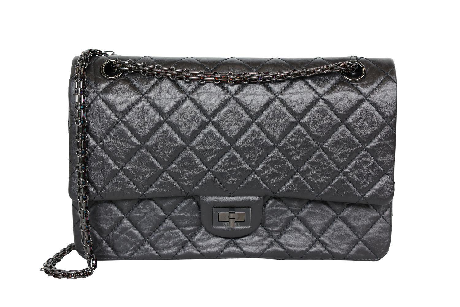 Chanel Reissue 2.55 Large 21A Handbag, Black Aged Calfskin and Black Hardware, Preowned No Dustbag WA001