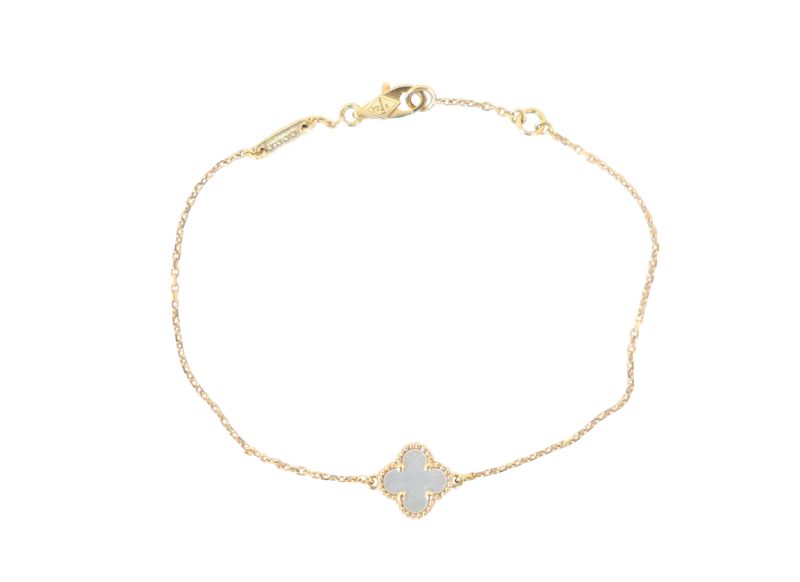 Van Cleef & Arpels Sweet Alhambra Bracelet, 18k Yellow Gold and Mother of Pearl, Preowned No Dustbag WA001