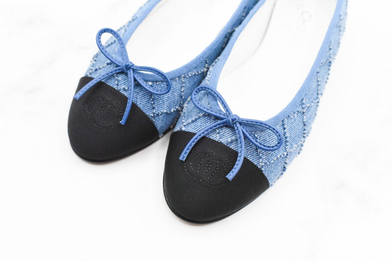 Chanel Ballet Flats Size 39, Blue Denim with Black Toe, New In Box, WA001