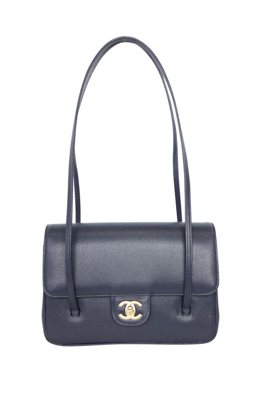 Chanel 26P Preppy Coco Flap with Long Strap Small Bag, Navy Dark Blue Grained Calfskin and Gold Hardware, New in Box WA001