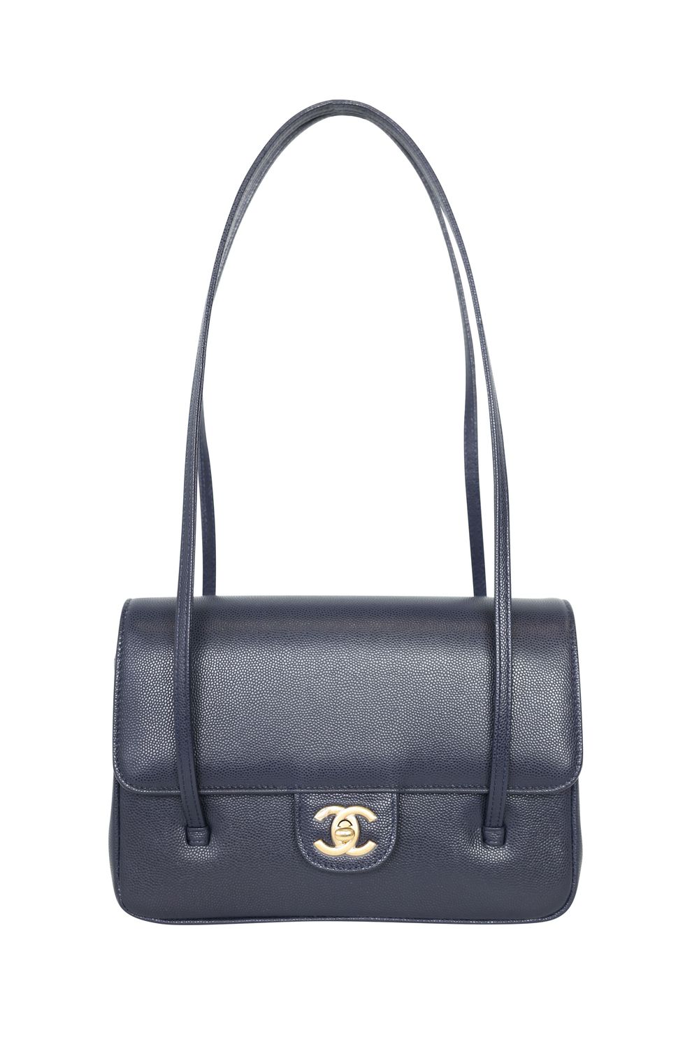 Chanel 26P Preppy Coco Flap with Long Strap Small Bag, Navy Dark Blue Grained Calfskin and Gold Hardware, New in Box WA001