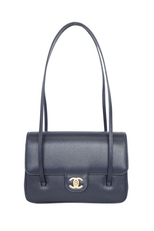 Chanel 26P Preppy Coco Flap with Long Strap Small Bag, Navy Dark Blue Grained Calfskin and Gold Hardware, New in Box WA001