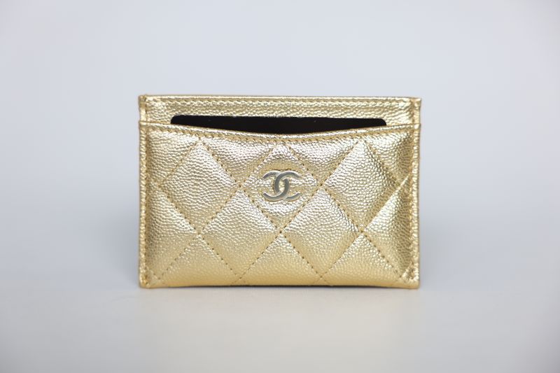 Chanel 26P Classic Cardholder, Metallic Gold Grained Calfskin and Gold Hardware, Preowned in Box WA001