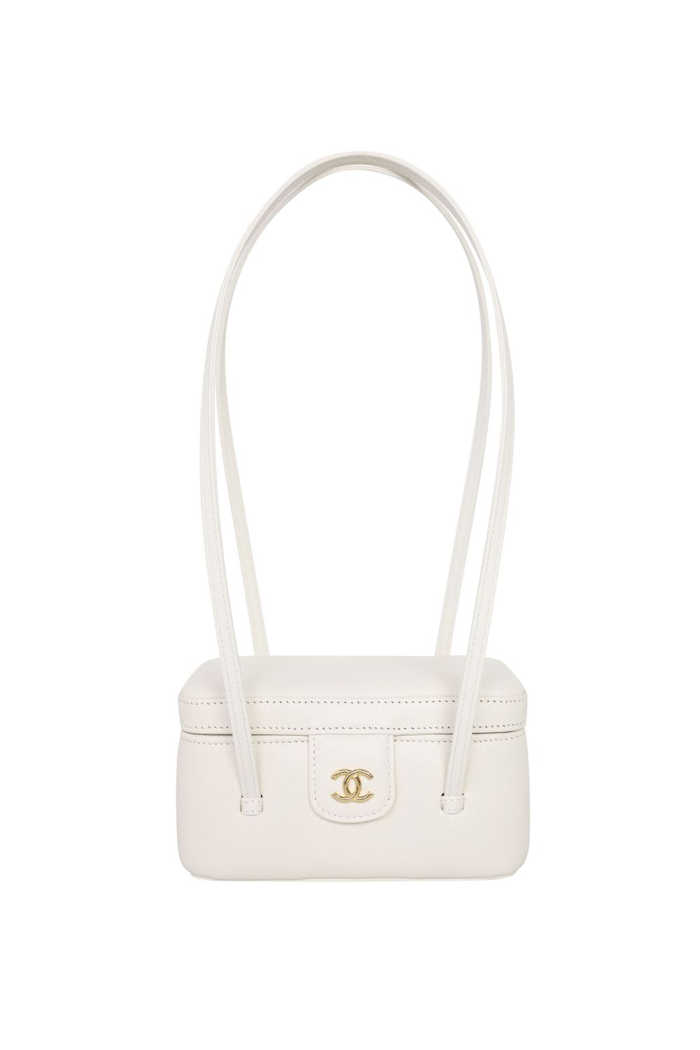 Chanel 26P Preppy Coco Long Vanity with Leather Strap, White Shiny Grained Calfskin and Gold Hardware, New in Box WA001