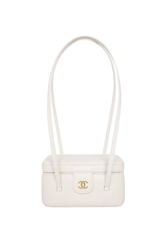 Chanel 26P Preppy Coco Long Vanity with Leather Strap, White Shiny Grained Calfskin and Gold Hardware, New in Box WA001
